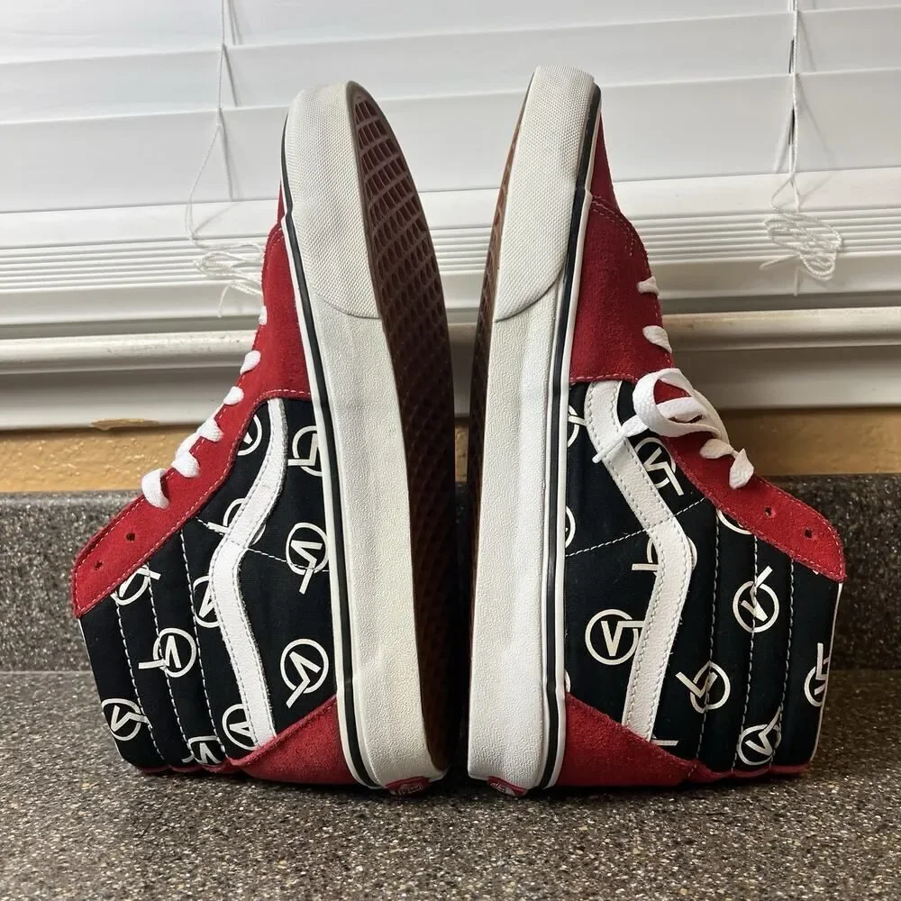 Vans Sk8-Hi Circle V Mens 9.5 Skate Shoe Red/Black Suede/Canvas Women 11 Lace Up